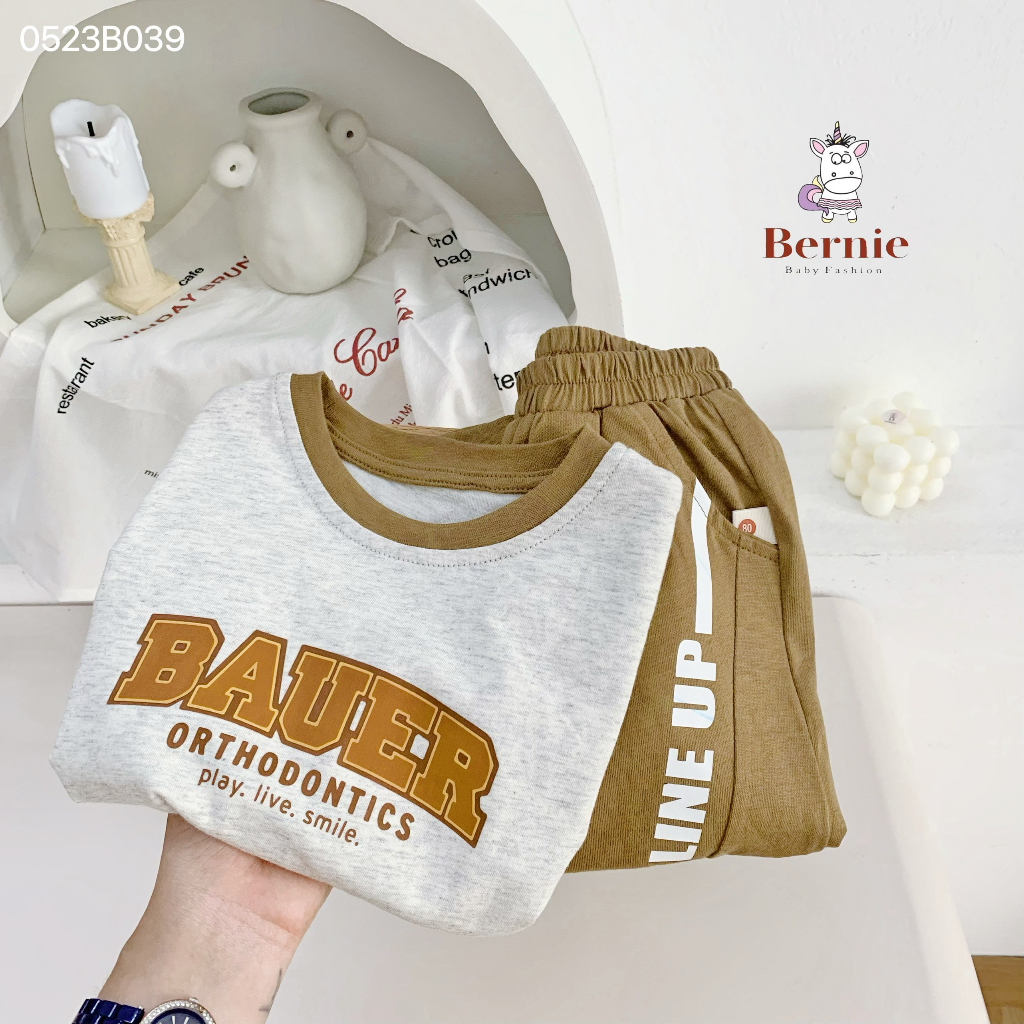 Bộ thu đông bé trai BAUER đáp tay từ 9-23kg Berine - Bộ dài tay bé trai cotton 2 màu khoẻ khoắn - 0523B039