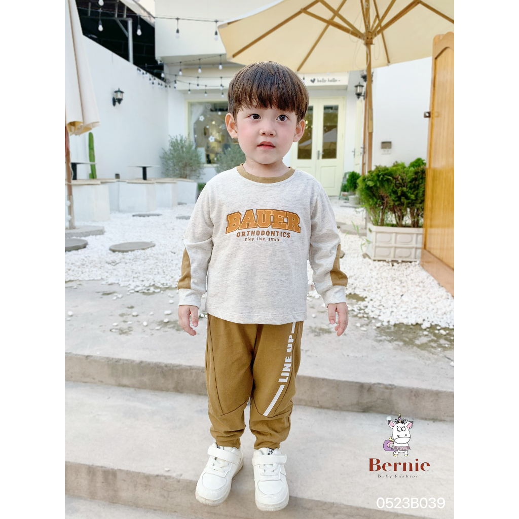 Bộ thu đông bé trai BAUER đáp tay từ 9-23kg Berine - Bộ dài tay bé trai cotton 2 màu khoẻ khoắn - 0523B039