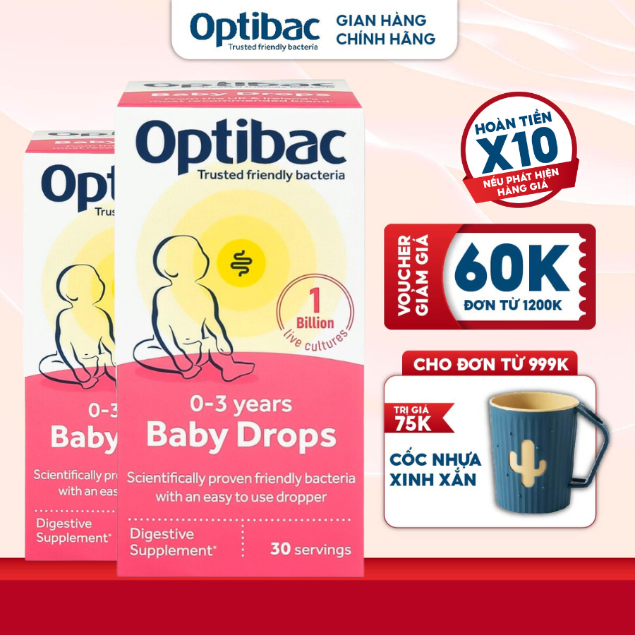 Combo men vi sinh Optibac Probiotics Baby Drops giúp bé tăng cường hệ miễn dịch khỏe mạnh