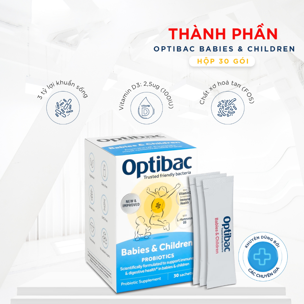Combo viên uống men vi sinh Optibac Babies & Children hỗ trợ tiêu hóa, tăng cường miễn dịch hộp 30 gói