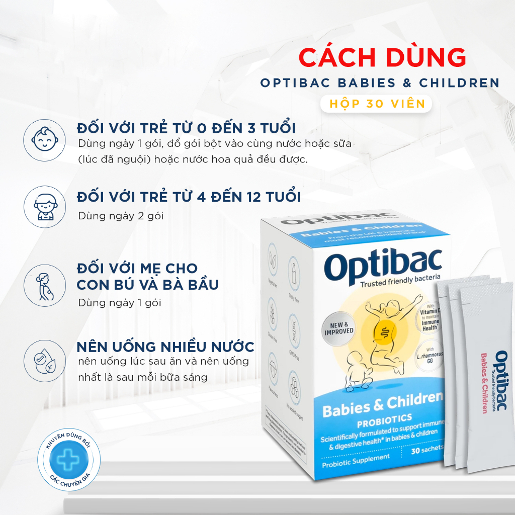 Combo viên uống men vi sinh Optibac Babies & Children hỗ trợ tiêu hóa, tăng cường miễn dịch hộp 30 gói