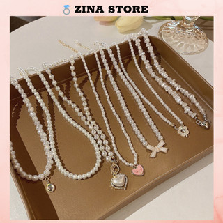 Vòng cổ choker nữ cao cấp bền màu sang trọng, dây chuyền ngọc trai nhân tạo ZINA STORE