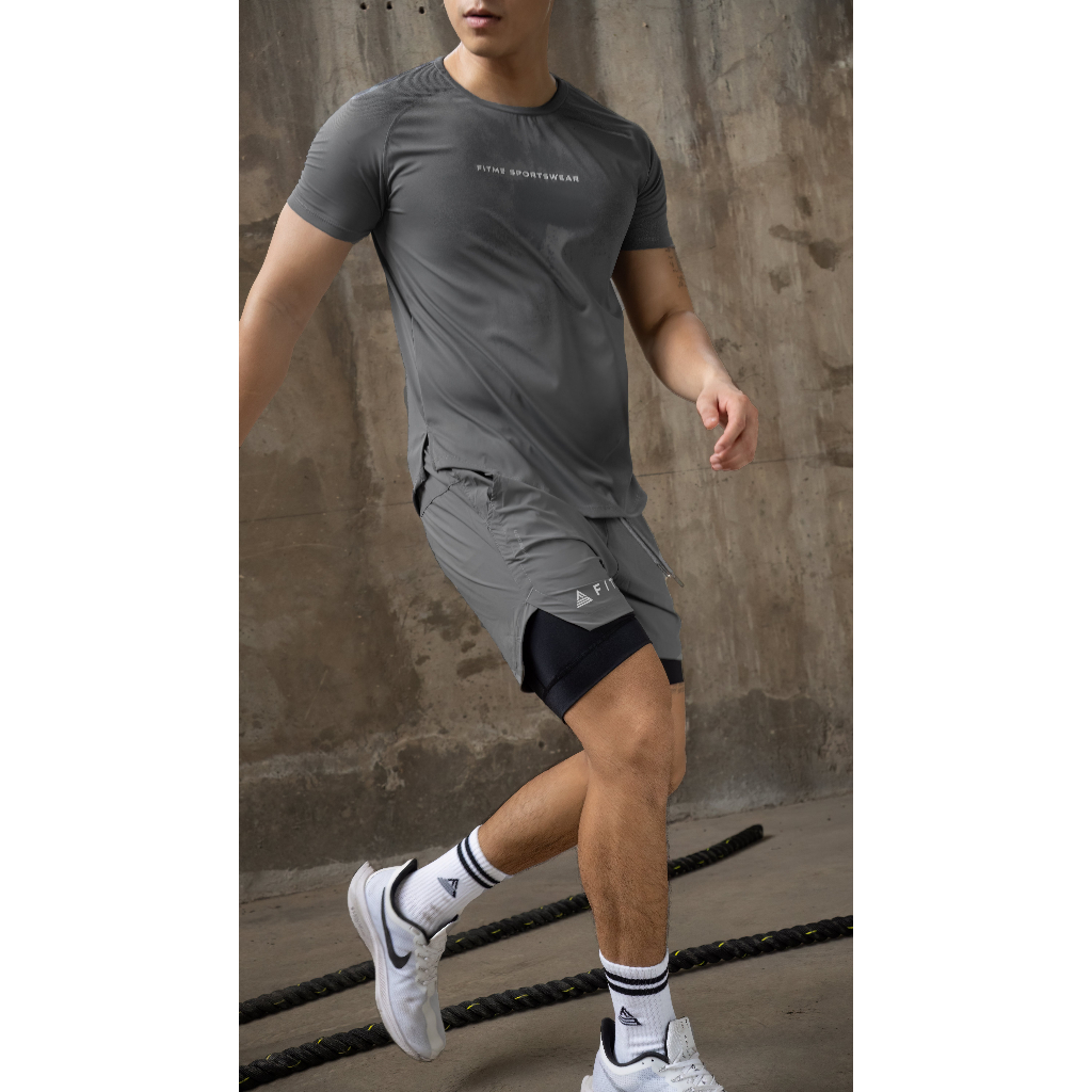 Bộ đồ chạy bộ tập gym nam Fitme chất thun thể thao co giãn 4 chiều cao cấp Space Grey