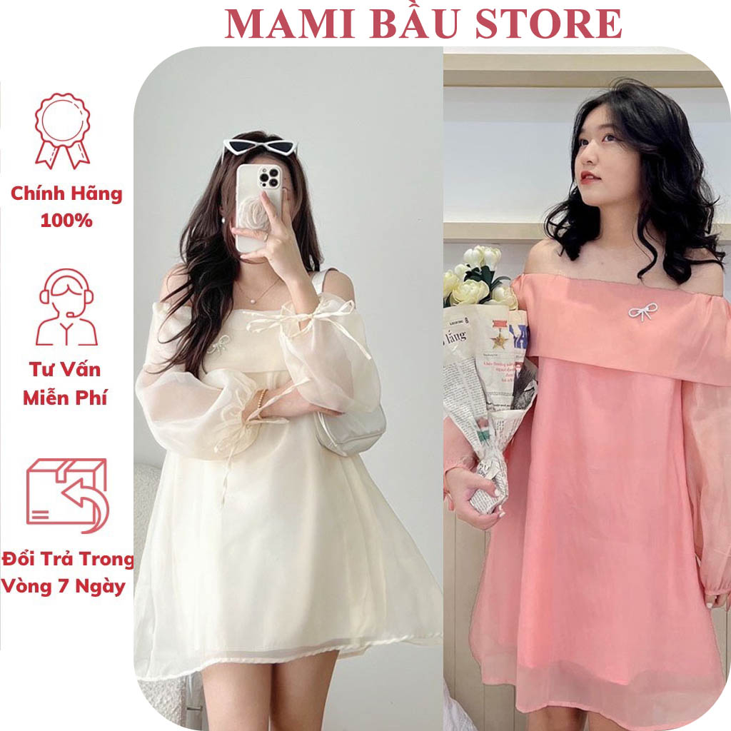 ĐẦM DỰ TIỆC TRỄ VAI DÁNG BABYDOLL CHẤT VOAN LỤA 2 LỚP - ĐẦM BẦU TIỂU THƯ ĐIỆU ĐÀ FREESIZE