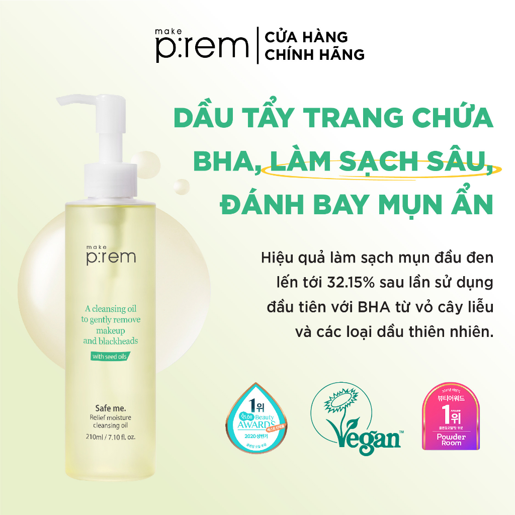 Dầu tẩy trang dịu nhẹ Make P:rem Safe me. Relief moisture cleansing oil 210ml