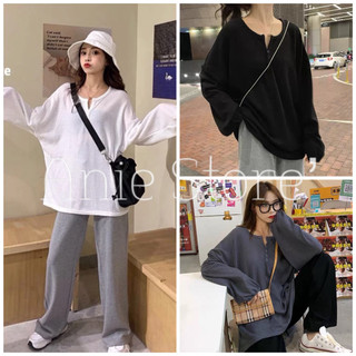 Áo Thun Len Mỏng Tay Bo Cổ Tròn Cúc Cài 🦋 Áo Dài Tay Nữ Ulzzang Trơn Dáng Rộng Cổ V 3 Màu 🦋