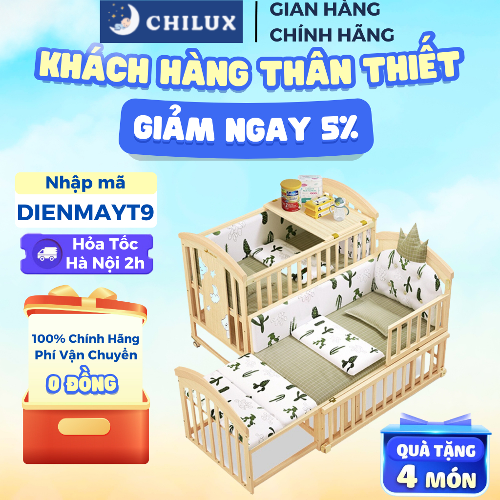 Nôi cũi cho em bé Chilux Peace Natural. Đa năng 6 chế độ tiện lợi cho mẹ và bé. Bảo hành 3 năm