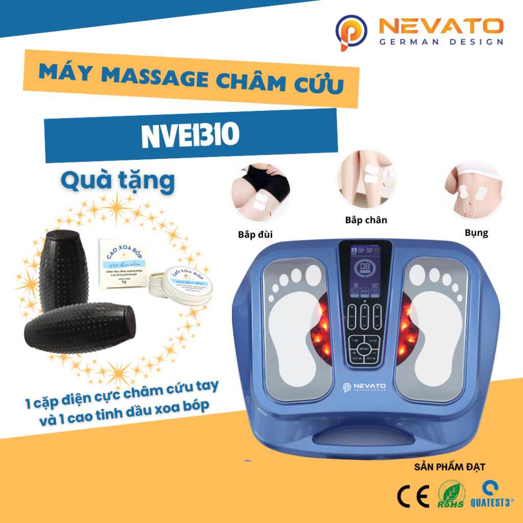 Combo Máy Massage Châm Cứu Chân Và Toàn Thân Tăng Lưu Thông Khí Huyết Bằng Xung Điện Nevato NVE1310 Và 3 Hộp Cao Xoa Bóp