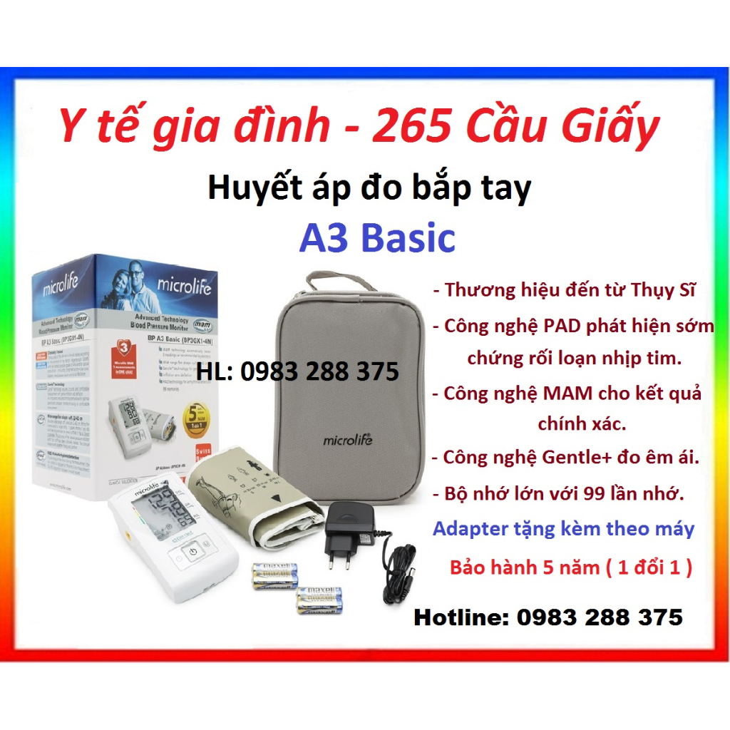 Máy đo huyết áp bắp tay Microlife A3 Basic - Tặng Adapter