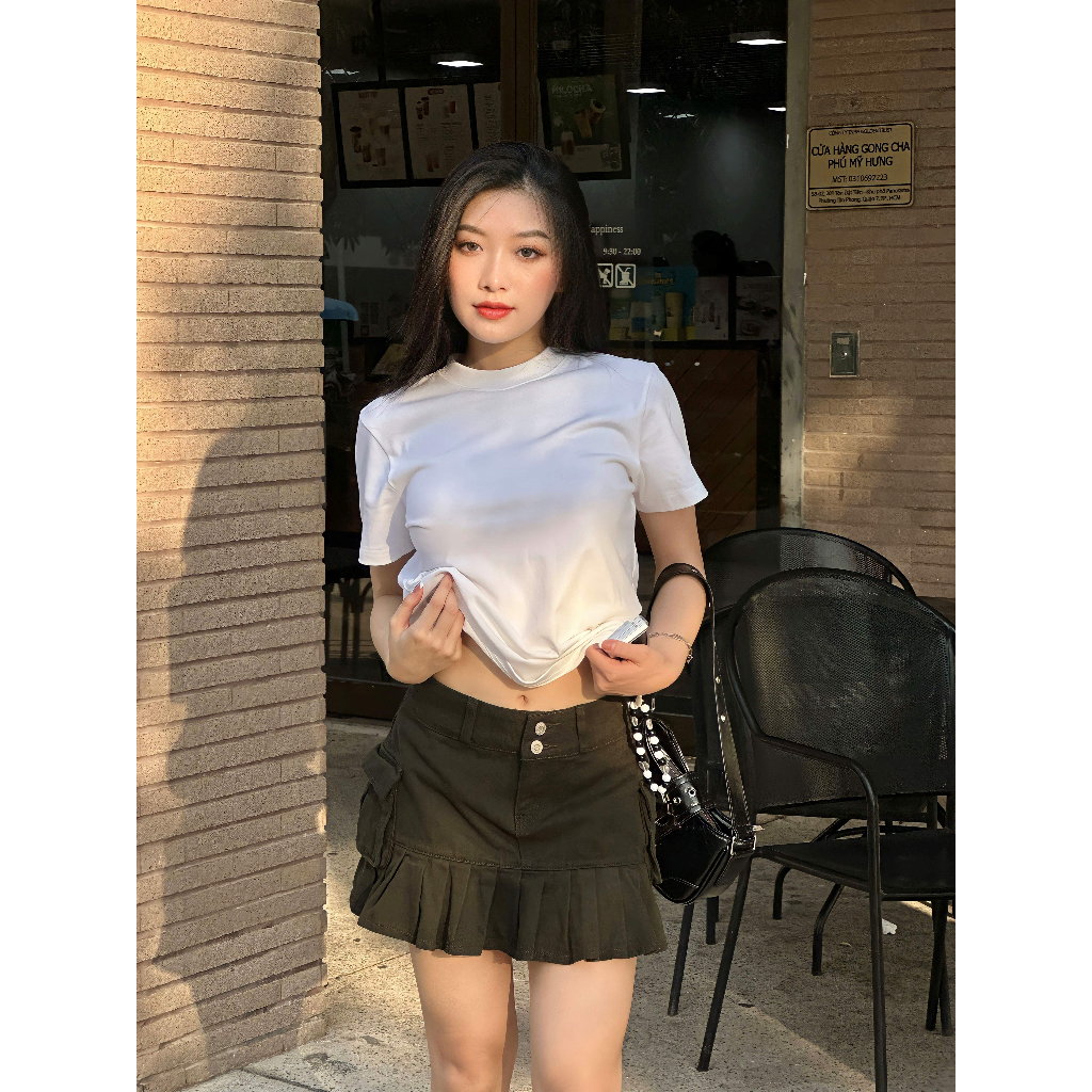 Áo thun nữ baby tee HEYBEE màu trơn basic - 3 màu - HAT16