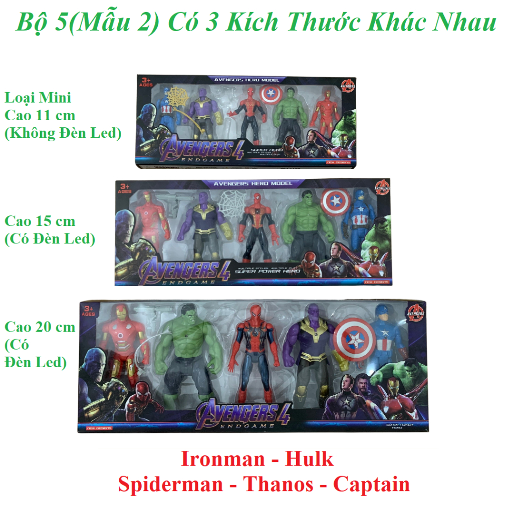Siêu nhân mô hình siêu anh hùng avenger đa dạng nhân vật cử động khớp đèn led siêu sáng