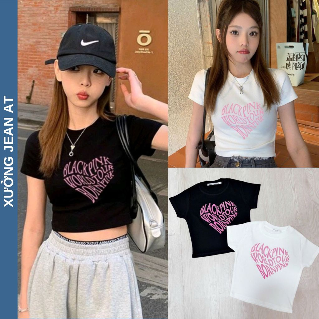 Áo Thun Croptop BlackPink Born Pink Chất Cotton Mịn Đẹp, Áo Croptop Nữ Tay Ngắn In Chữ Dáng Ôm 784