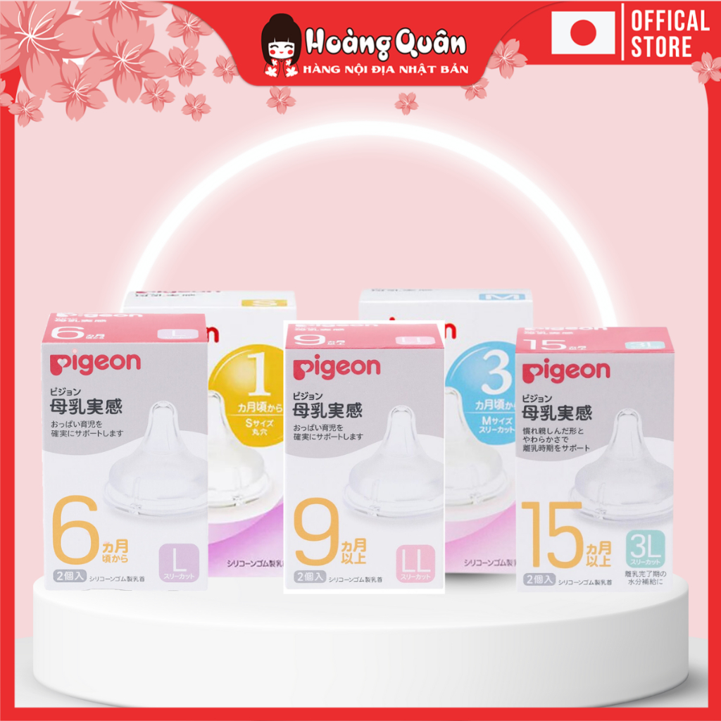 Núm ti Pigeon cổ rộng đủ size từ 0-15 tháng tuổi trở lên (hộp 2 cái)-hàng nội địa Nhật