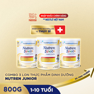  - Combo 3 lon thực phẩm dinh dưỡng Nutren Junior hỗ trợ tăng cân tiêu hóa tốt cho trẻ từ 1 đến 10 tuổi 800g/lon