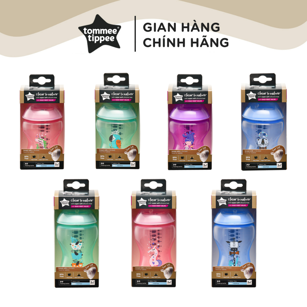 Bình sữa PP Hoạ Tiết Ty Siêu Mềm Tự Nhiên Tommee Tippee Closer to Nature