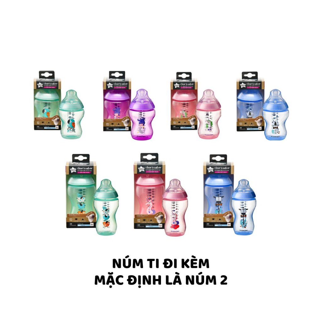 Bình sữa PP Hoạ Tiết Ty Siêu Mềm Tự Nhiên Tommee Tippee Closer to Nature 150ml, 260ml, 340ml, Cho Bé Từ Sơ Sinh