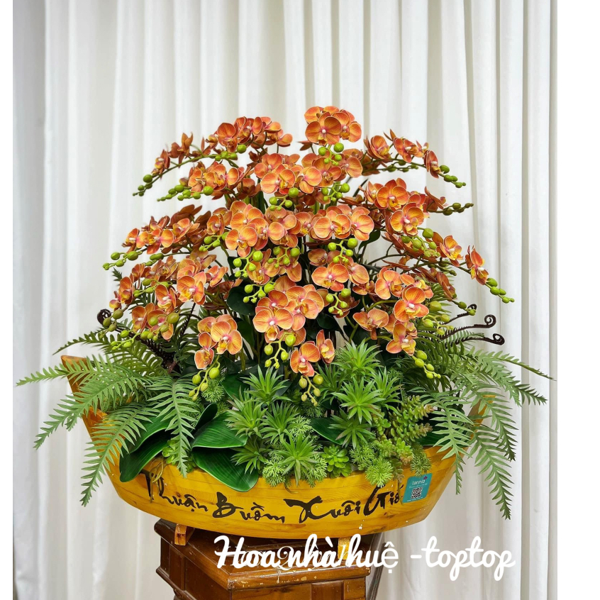Chậu hoa Lan Tiểu Hồ Điệp giả cao cấp trang trí nhà cửa.25 cành lan cắm cùng chậu.Cao 75cm. Video, ảnh thật shop chụp.