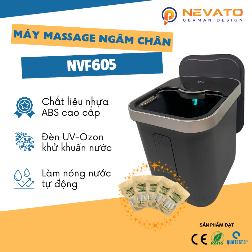 Combo Bồn Ngâm Chân Massage Nevato NVF605 Và 5 Túi Thảo Dược Ngâm Chân 12 Vị