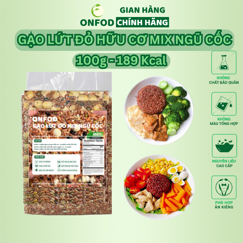 Gạo lứt đỏ ngũ cốc mix hạt sen đậu xanh đậu đen hạt kê ONFOD giảm cân tiểu đường mẹ bầu bé ăn dặm 1kg