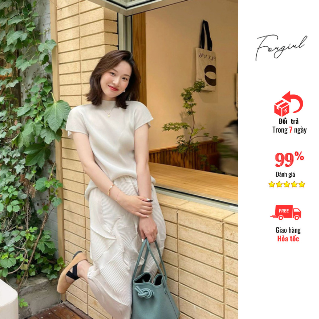 Áo thun xốp gân cổ leo tay hến dáng xuông basic Forgirl T001