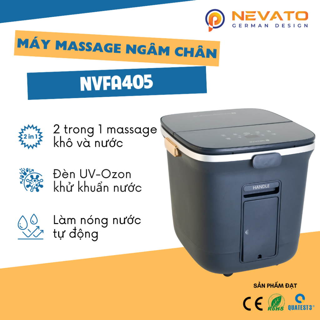 Bồn Ngâm Chân Thải Độc Thông Minh Bằng Con Lăn Và Túi Khí Dùng Khi Khô Hoặc Có Nước NEVATO NVFA405