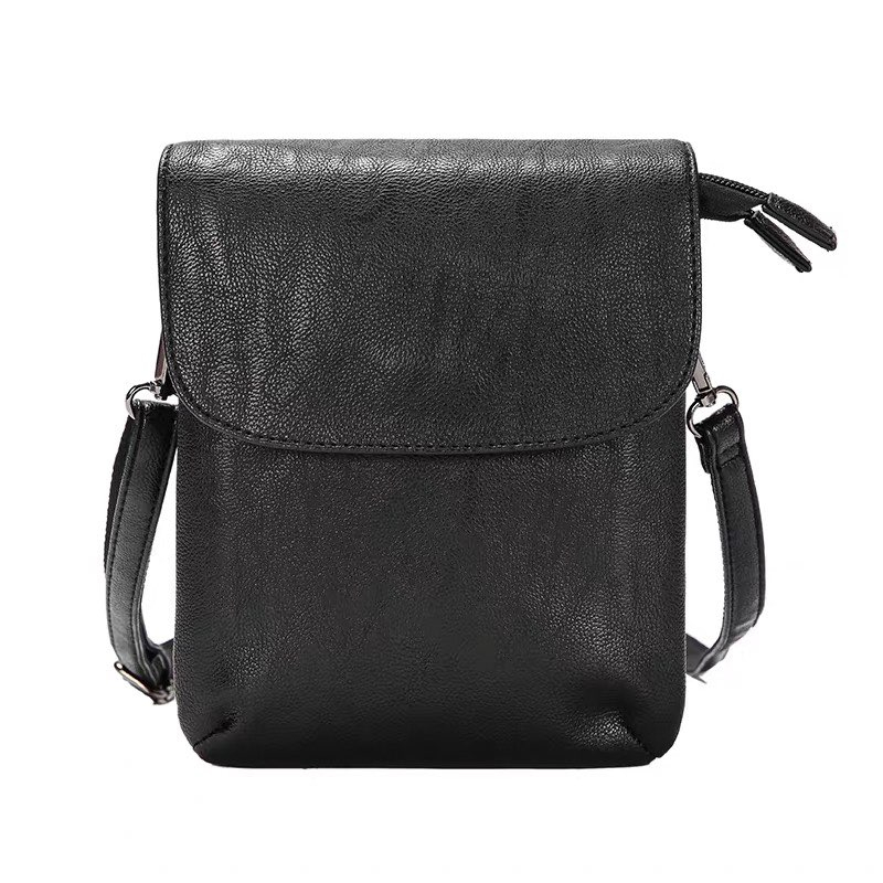 Túi vuông đeo chéo nam Edwards đen trơn bóng da PU cao cấp dây đeo tháo rời