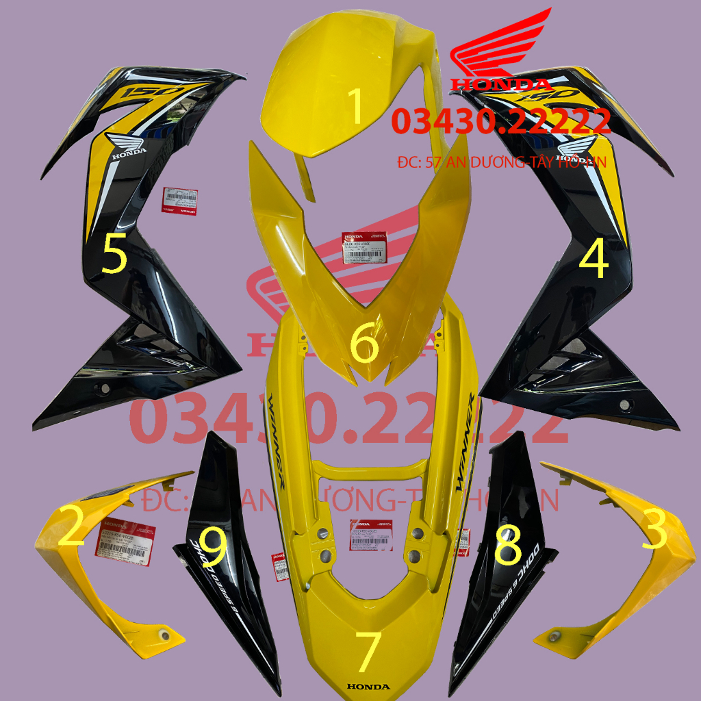 Dàn áo Winner V1 Vàng Đen đời 2018 Zin chính hãng Honda