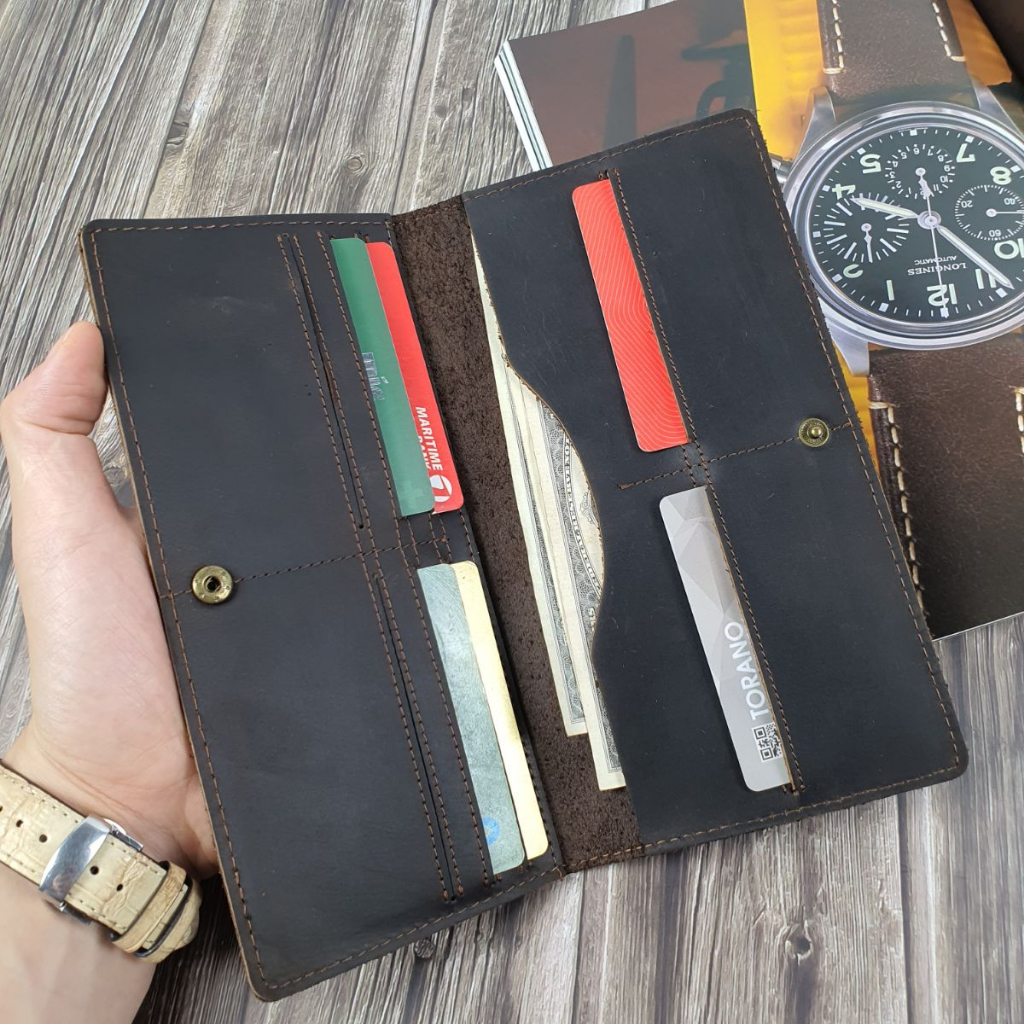 Ví dài nam da bò, ví cầm tay nam da sáp WL129VB  - 100% da bò thật, BH 3 năm