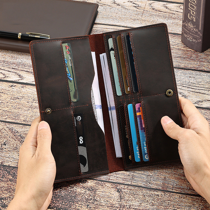 Ví dài nam da bò, ví cầm tay nam da sáp WL129VB  - 100% da bò thật, BH 3 năm