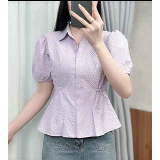 B1113- áo sơ mi công sở nữ hoạ tiết caro phối cổ lamo