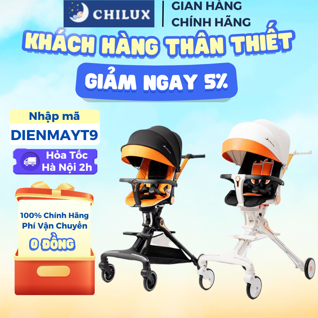 Xe đẩy cho bé gấp gọn du lịch CHILUX M06 gọn nhẹ, đảo 2 chiều, xoay 360, có khóa bánh xe, bảo hành chính hãng 3 năm