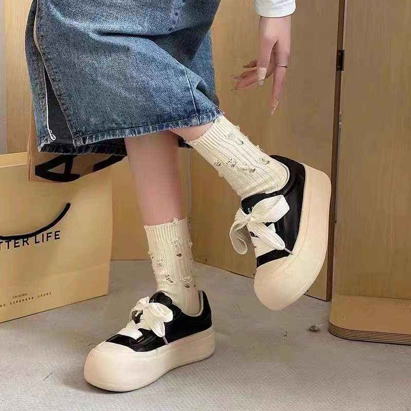 Giày thể thao nữ độn đế 5cm dây bản to chất liệu da siêu đẹp phong cách thời trang mẫu mới hot trend, giày sneaker nữ