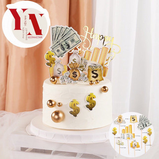 - Set cắm giấy tiền - Trang trí bánh sinh nhật bánh kem