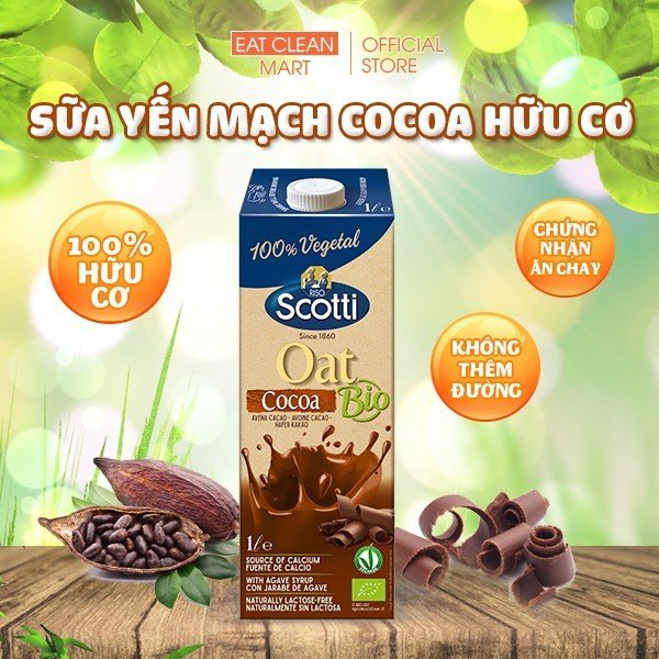 Combo 5 Hộp Sữa Yến mạch hữu cơ Cacao Riso Scotti- Oat Cacao hộp 1L