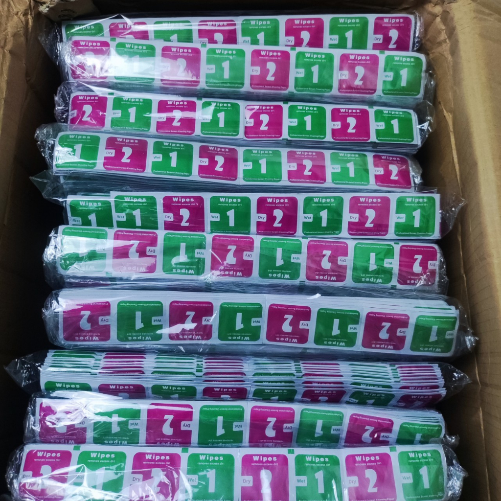 Khăn lau 1 2 kính cường lực điện thoại loại to, 400 bộ, kích thước miếng lau lớn 4x4cm