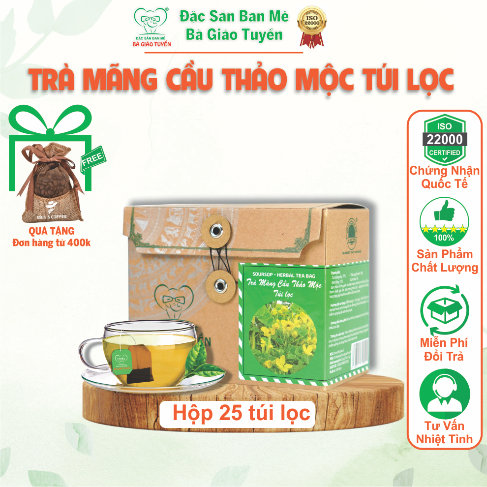 Trà Mãng Cầu Thảo Mộc Túi Lọc Bà Giáo Tuyền- thức uống thanh nhiệt, giải độc, tăng cường miễn dịch, Hộp 25 túi loc