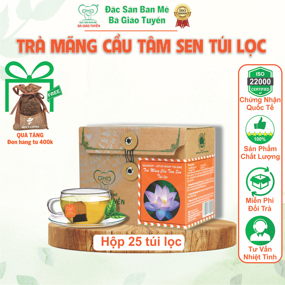 Trà mãng cầu tâm sen Túi lọc Bà Giáo Tuyền thức uống thanh nhiệt, giải độc, đẹp da, tốt cho giấc ngủ. Hộp 25 túi lọc