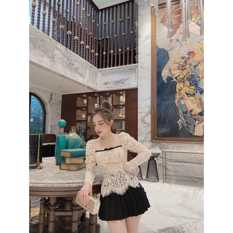 Áo ren tiểu thư cổ vuông