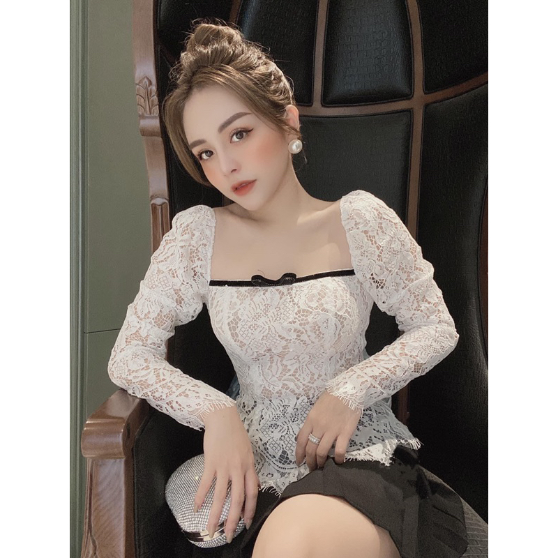 Áo ren tiểu thư cổ vuông