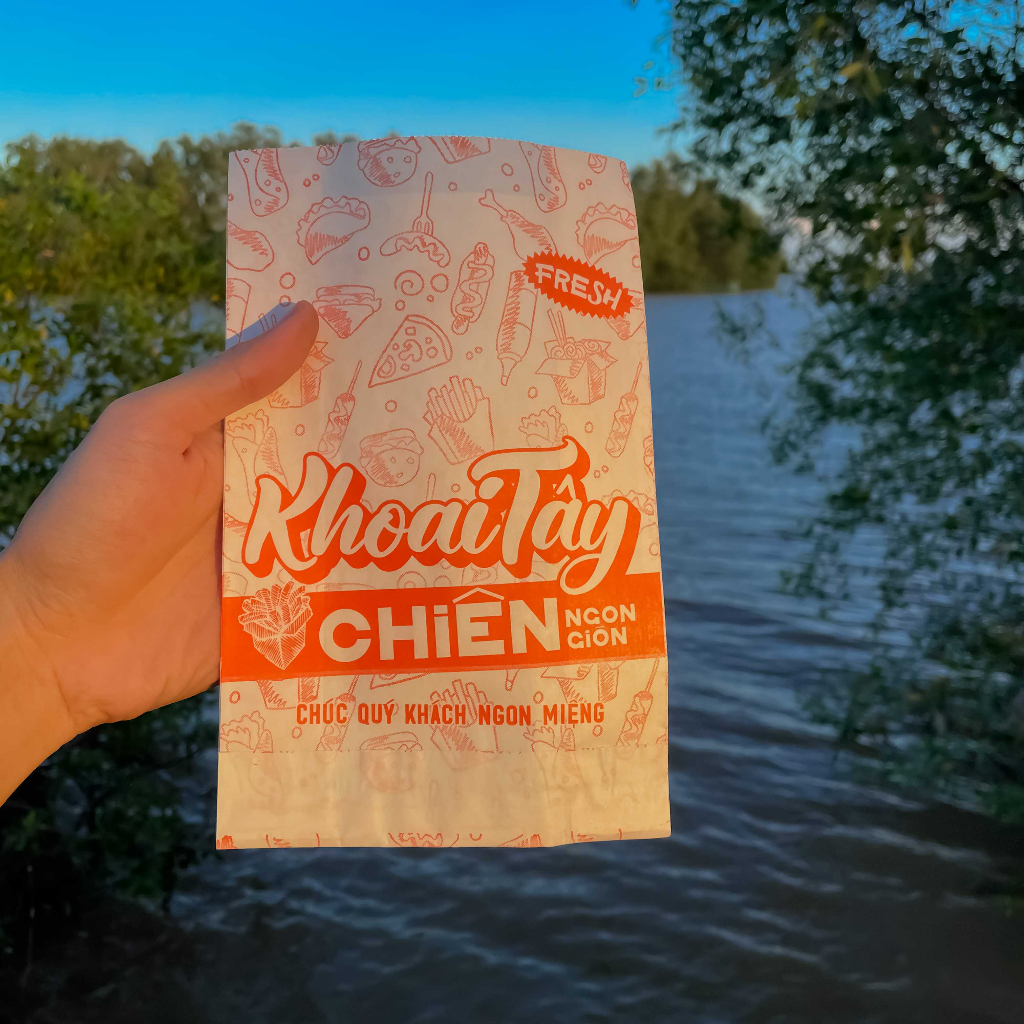 100 Túi Giấy Kraft Đựng Gà Rán, Khoai Tây Chiên Cam