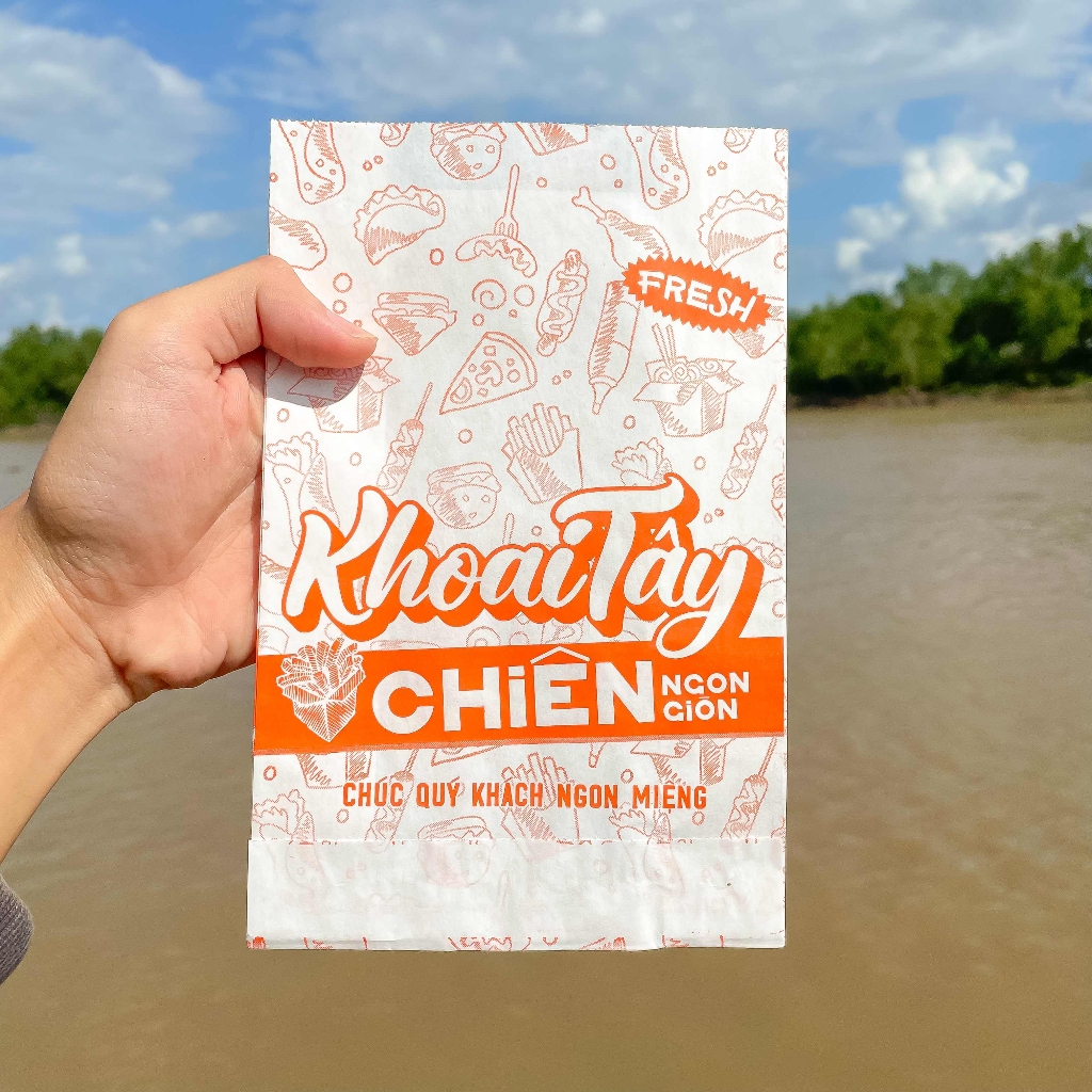 100 Túi Giấy Kraft Đựng Gà Rán, Khoai Tây Chiên Cam