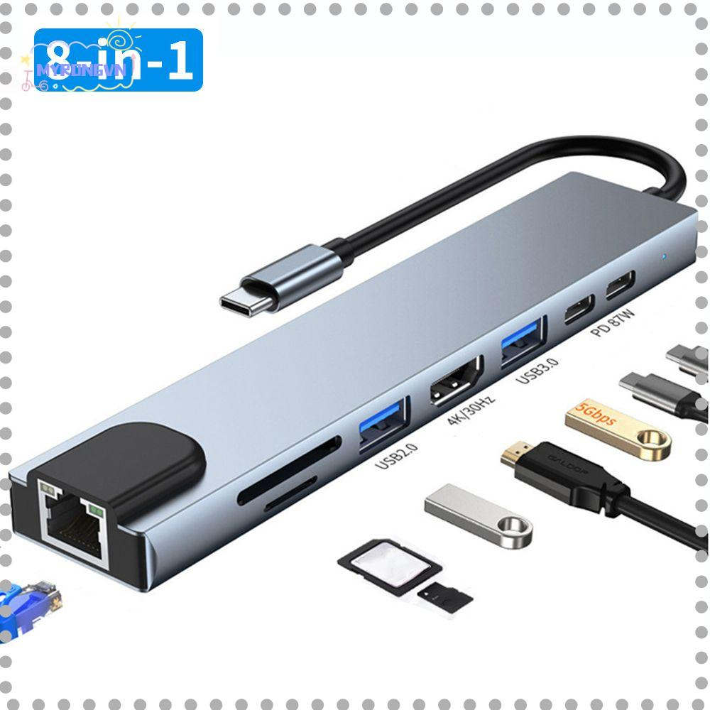 Cáp Chuyển Hub Type C 8in1 Cổng Chuyển Đổi HDMI,USB 3.0,SD,TF,RJ45,PD Type-C Cho Laptop Máy Tính Táo