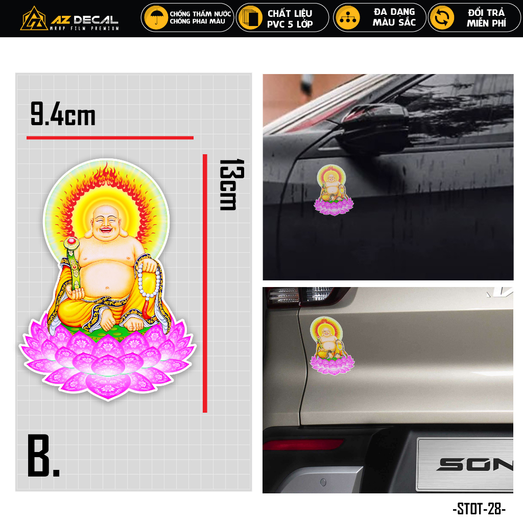 Tem Dán Xe Ô Tô Hình Phật Quan Âm Di Lặc | STOT-28 | Sticker Decal Dán Sườn Cản Sau Capo Tay Nắm Đèn Oto Xe Hơi Đẹp Nhất