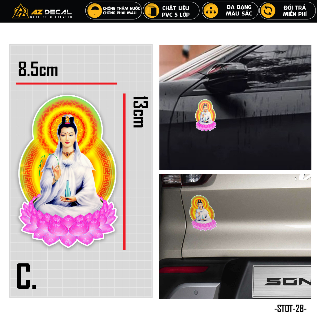Tem Dán Xe Ô Tô Hình Phật Quan Âm Di Lặc | STOT-28 | Sticker Decal Dán Sườn Cản Sau Capo Tay Nắm Đèn Oto Xe Hơi Đẹp Nhất