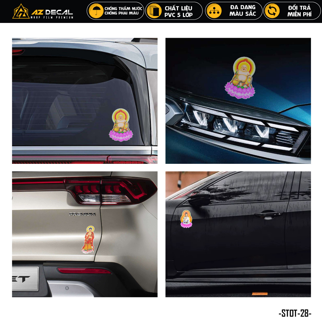 Tem Dán Xe Ô Tô Hình Phật Quan Âm Di Lặc | STOT-28 | Sticker Decal Dán Sườn Cản Sau Capo Tay Nắm Đèn Oto Xe Hơi Đẹp Nhất