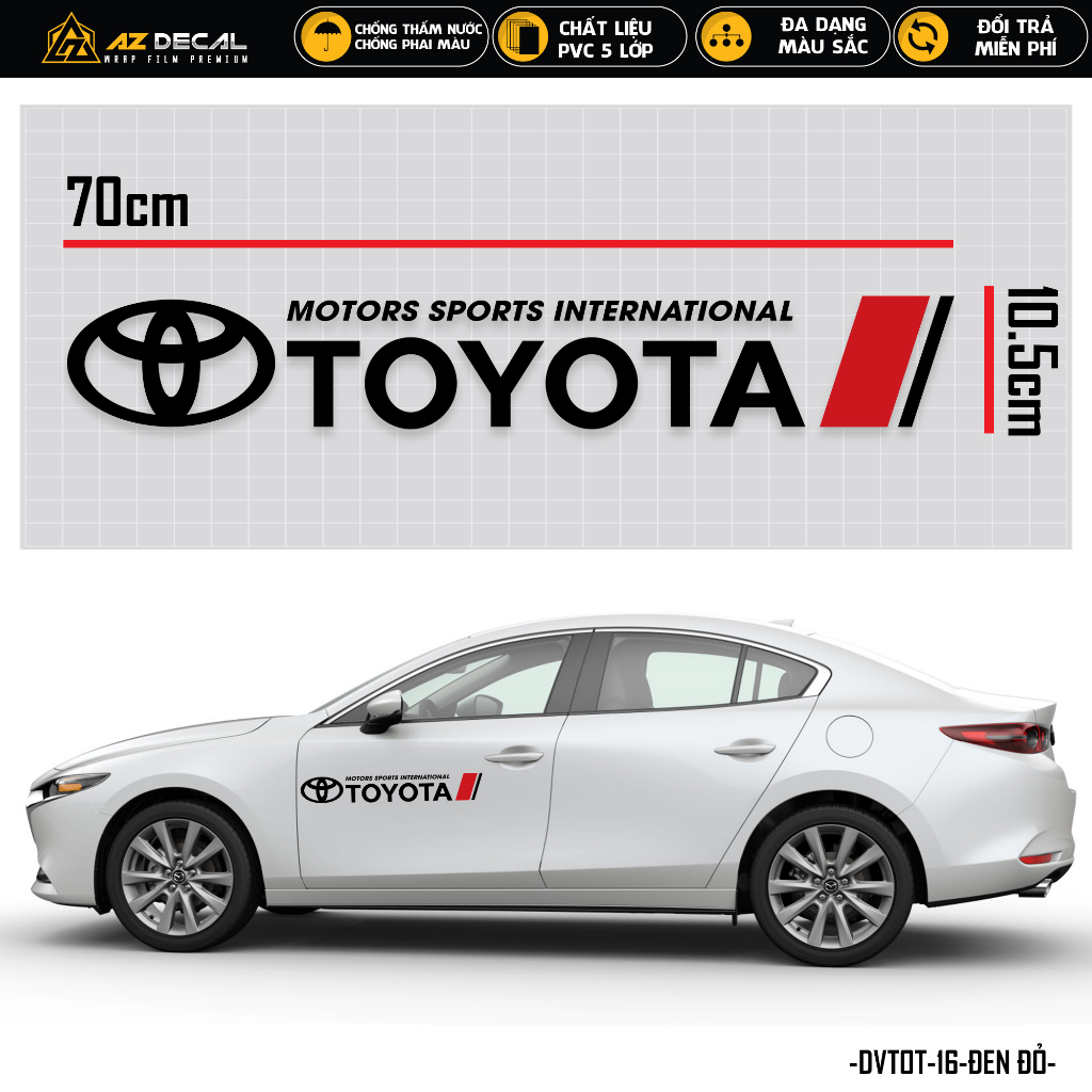 Tem Dán Xe Hơi Logo Toyota | DVTOT-16 | Decal Team Sticker Dán Sườn Kính Lái Cản Sau Capo Xe Ô Tô Oto