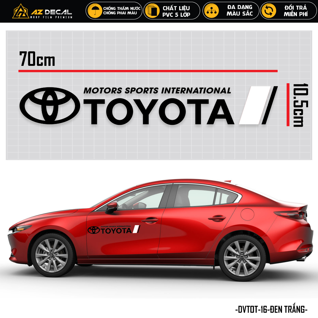 Tem Dán Xe Hơi Logo Toyota | DVTOT-16 | Decal Team Sticker Dán Sườn Kính Lái Cản Sau Capo Xe Ô Tô Oto