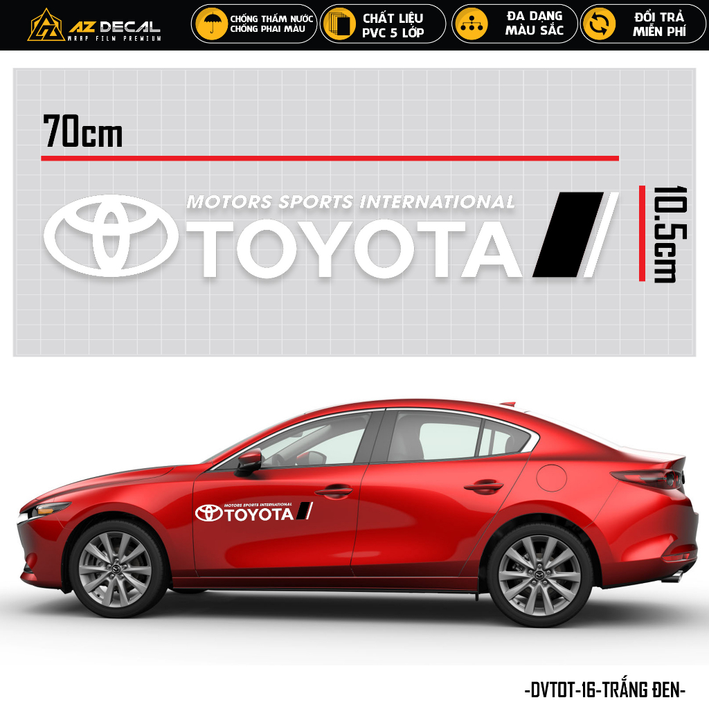 Tem Dán Xe Hơi Logo Toyota | DVTOT-16 | Decal Team Sticker Dán Sườn Kính Lái Cản Sau Capo Xe Ô Tô Oto