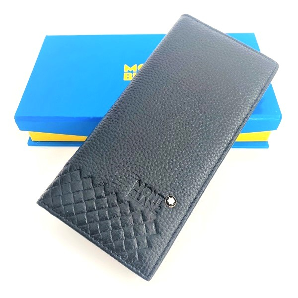 Ví da nam dài da dê cao cấp, ví ngắn nam đựng thẻ màu đen họa tiết Mont.blanc, ví ngắn nam cao cấp set quà tặng ý nghĩa