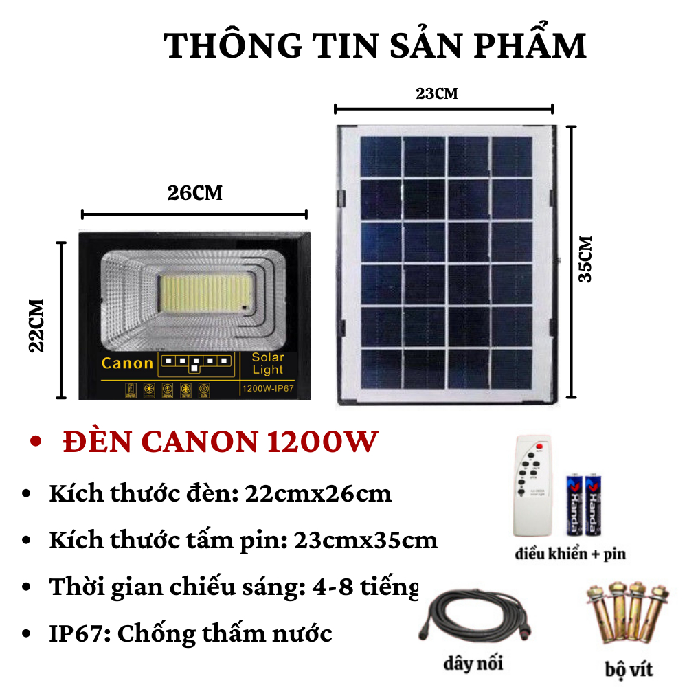 Đèn Năng Lượng Mặt Trời Canon Chống Nước Công Suất Cao Moda.H